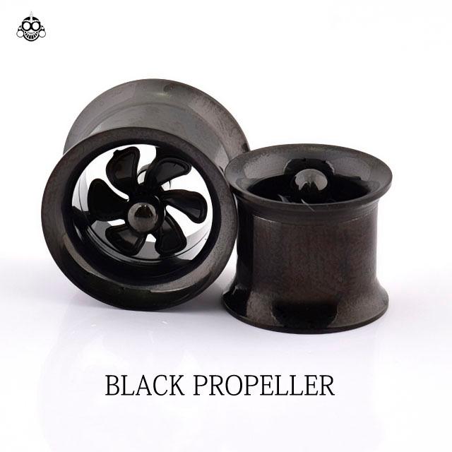ボディピアス 00G 12mm ブラック プロペラ インターナルダブルフレア