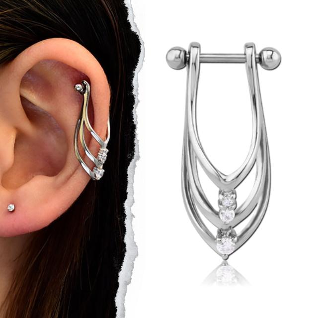 【ぺこ様】Matrix ロングピアス ボディピアス 16G トリプルライン 3ジュエル ロング イヤー カフ