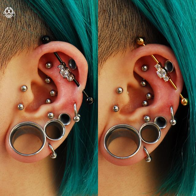 ボディピアス 14G クリアストーン ゴールド＆ブラック