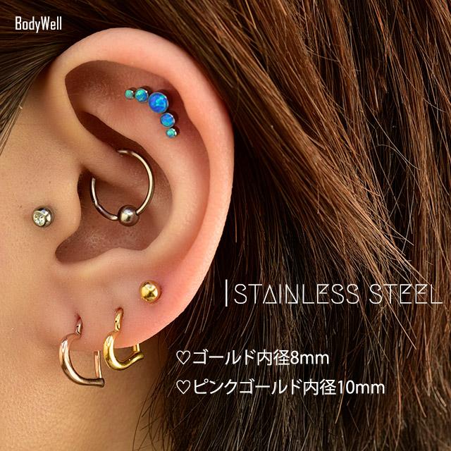 ワンタッチピアス 16G&12G ゴールド パカッと ハートピアス 2WAY 