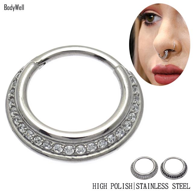 ボディピアス 16G 全2色 ワンタッチで簡単 選べる内径サイズ ストーン