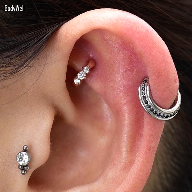 シルバー色クリスタル風ピアスセット ボディピアス 16G 全2色 ワンタッチで簡単 選べる内径サイズ ストーン