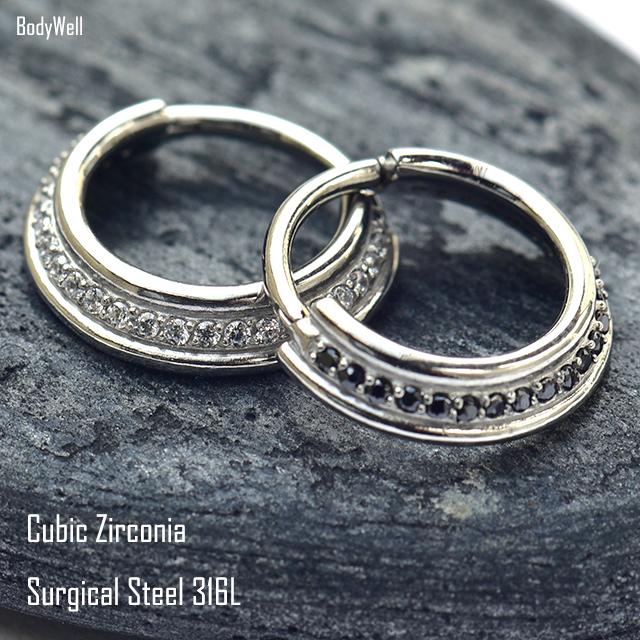 ボディピアス 16G 全2色 ワンタッチで簡単 選べる内径サイズ ストーン