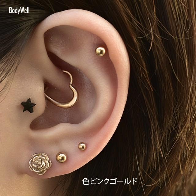 耳たぶ ピアス 16g ばら ストレートバーベル トラガス バラ ヘリックス ボディピアス 可愛いピアス 花 薔薇 軟骨 軟骨ピアス 軟骨用 限定版 16g