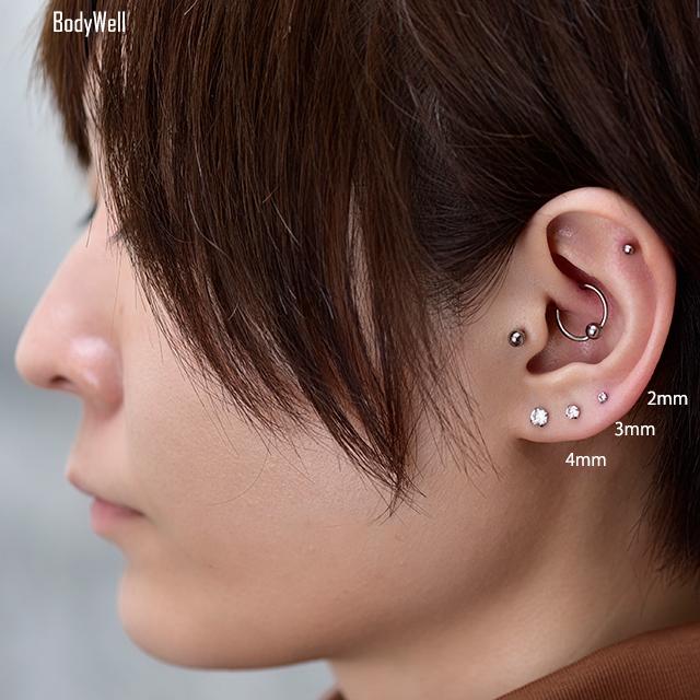 ボディピアス 16G プッシュピアス クリスタル 立爪 ジュエル