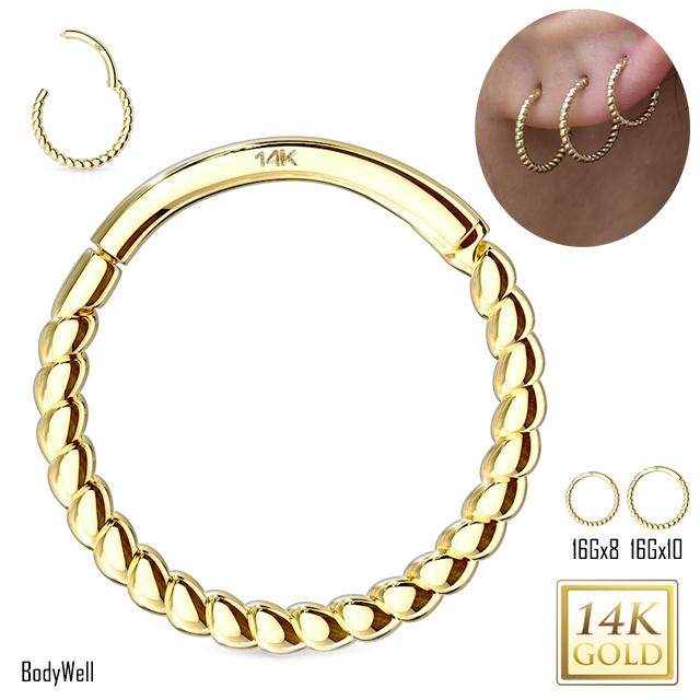 K14 16g 14金ゴールド 内径8mm/10mm ツイスト ワンタッチピアス 14K
