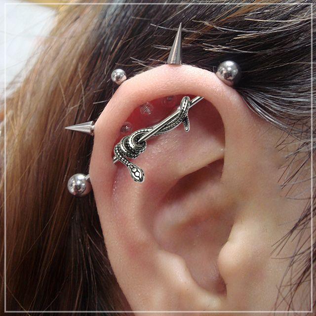 インダストリアル ピアス ボディピアス 16G 14G スネイクピアス 