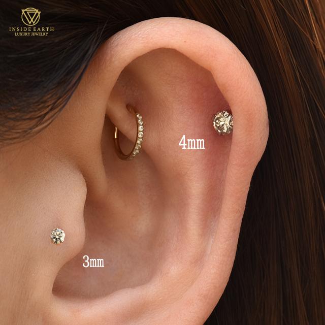 一粒 ダイヤモンド ピアス 16G 約0.23ct 4mm立爪 チタンピアス 金属 