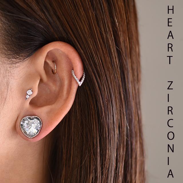 ボディピアス 0G 00G クリスタル ジルコニア ハート ダブルフレア