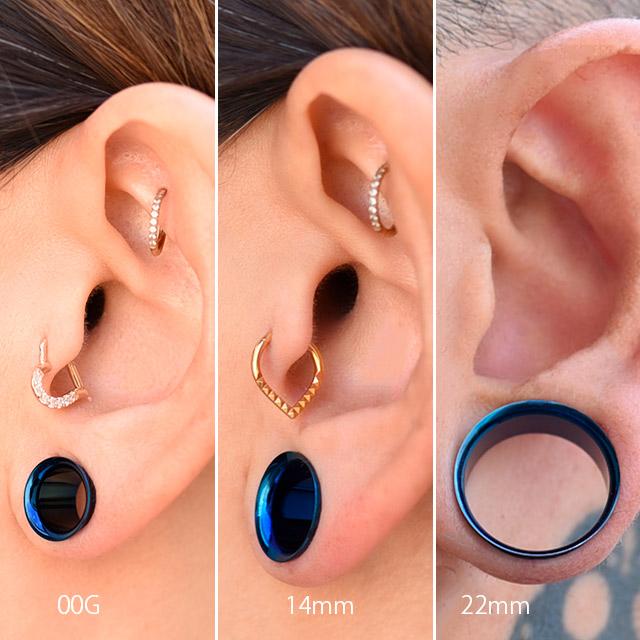 シングルアイレット 18mm 20mm ブルー シングルフレア トンネルピアス