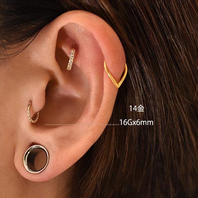 K14 16g 14金ゴールド 内径6mm ツイスト ワンタッチピアス 14K