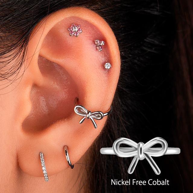 ワンタッチピアス 16g りぼん ニッケルフリー ピアス クリッカー 金属