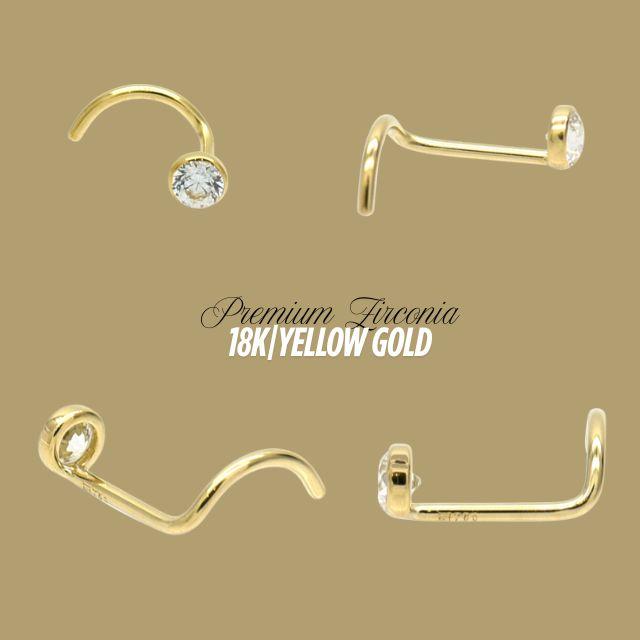 K18 鼻ピアス 18金イエローゴールド 20g ラウンド 18K ノーズスクリュー 金属アレルギー対応 ボディピアス　ジルコニアピアスの画像
