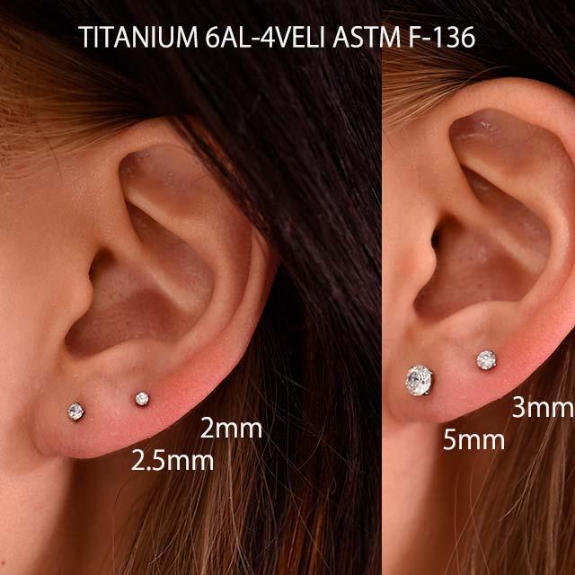 ピアス 20G 選べるサイズ ラウンドストーン 立爪 チタンピアス 片耳