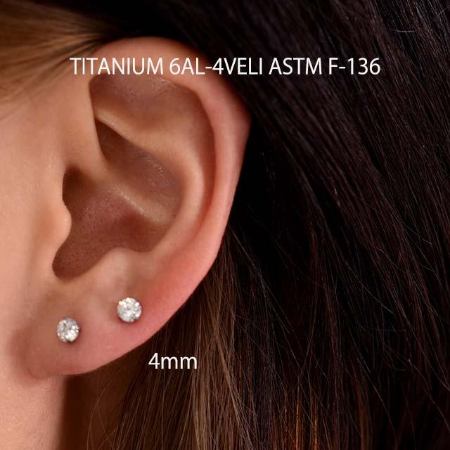 ピアス 20G 選べるサイズ ラウンドストーン 立爪 チタンピアス 片耳