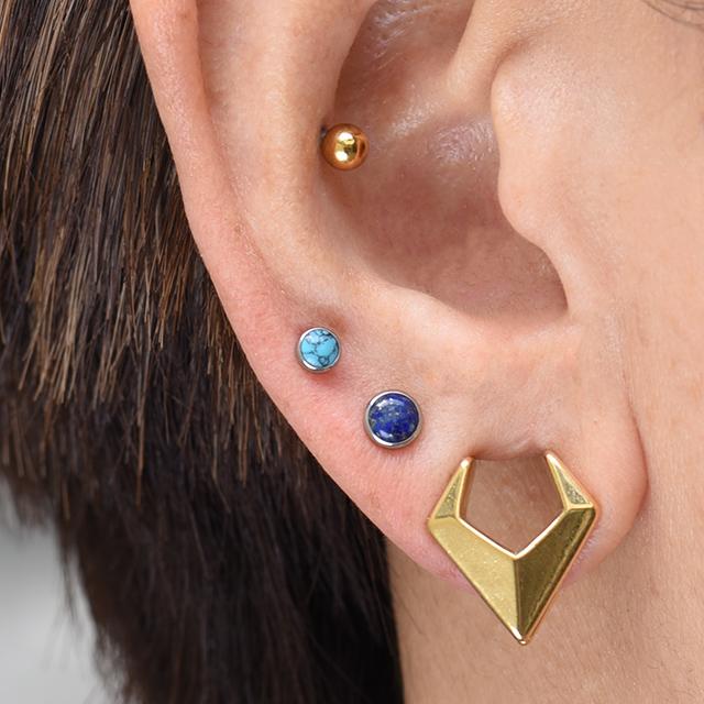 金属アレルギー対応 ラピスラズリ 18G 16G 14G チタンピアス インター