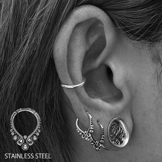 リングピアス ボディピアス 16G 14G 蔓 ツル 簡単装着 ワンタッチピアス クリッカーピアス ロブ へリックス セプタム 軟骨ピアス ステンレスピアス | ブランド登録なし | 03