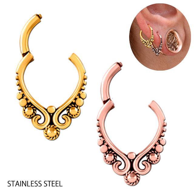 リングピアス ボディピアス 16G 蔓 ツル 全2色 簡単装着 ワンタッチ