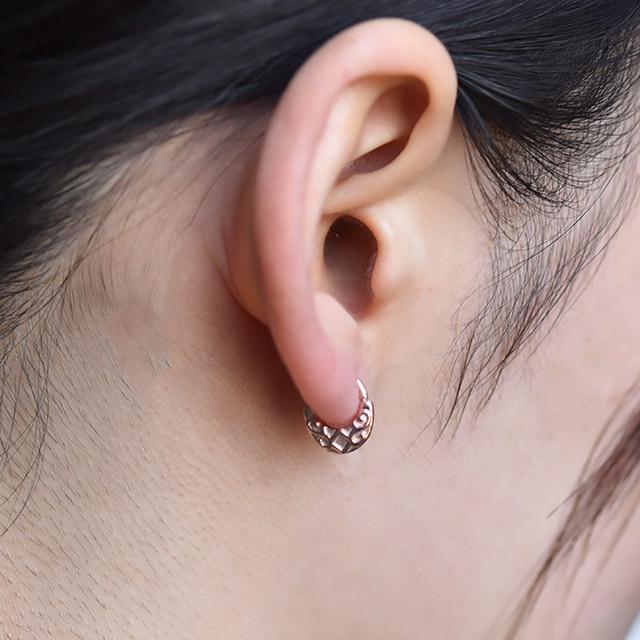 ワンタッチピアス 16g ピンクゴールド フィリグリー リングピアス