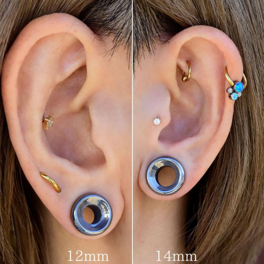 ヘマタイト 天然石ピアス 拡張ピアス 12mm 14mm 16mm ダブルフレア