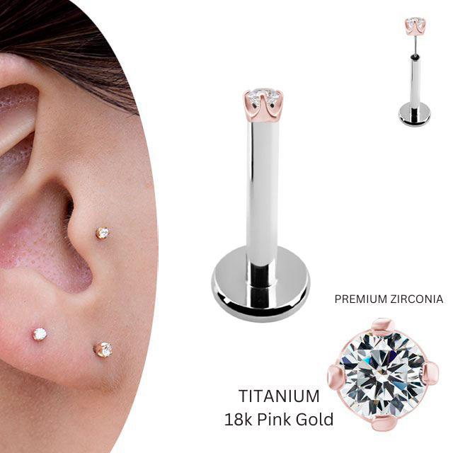 18金 ピンクゴールド 1.5mm 立爪 プッシュ ピアス 20g 18g 16g 14g 18K