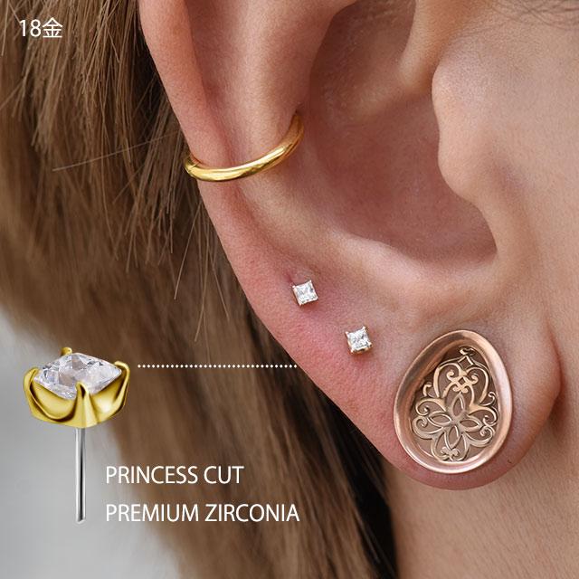 18K 18金イエローゴールド プッシュピン 20G 18G 16G 14G スクエア 立