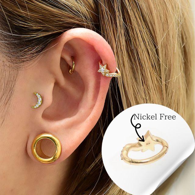 金属アレルギー 対応 ボディピアス 14G K18ゴールドPVD スター 星