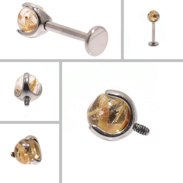 ルチルクォーツ 天然石ピアス 18G 16G 14G インターナル ラブレット