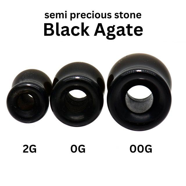 天然黒瑪瑙 ブラックアゲート 天然石ピアス 2G 0G 00G ダブルフレア