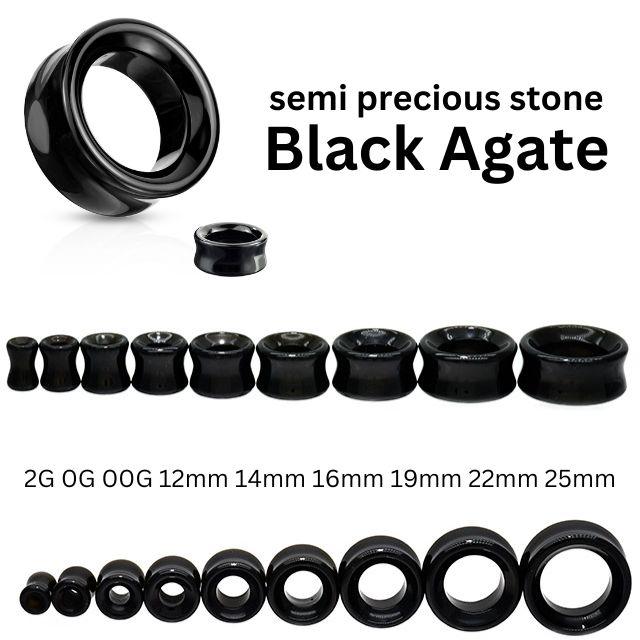 天然黒瑪瑙 ブラックアゲート 天然石ピアス 2G 0G 00G ダブルフレア