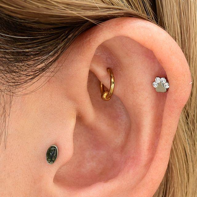 金属アレルギー対応 18G 16G モスアゲート メノウ 天然石ピアス 