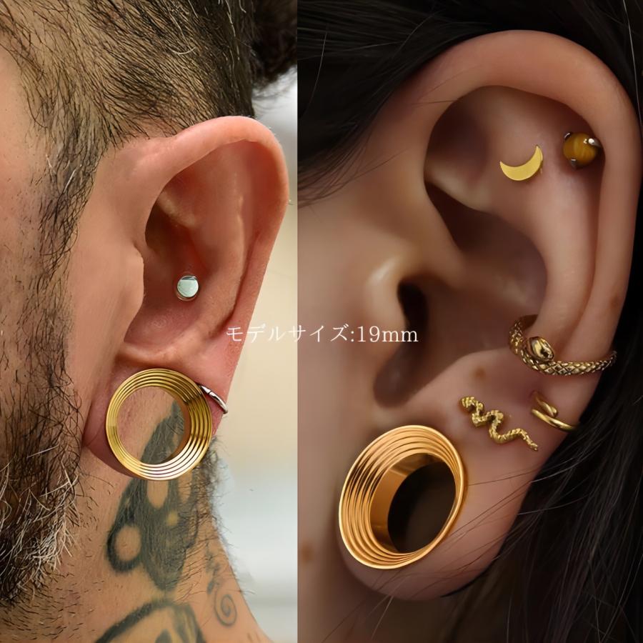 ボディピアス 00G 12mm 14mm ゴールド ラッパ型ライン ダブルフレア