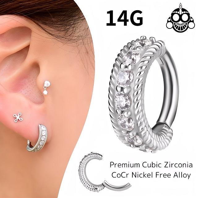 ワンタッチピアス 14G 8ストーン Oval ニッケルフリー ピアス