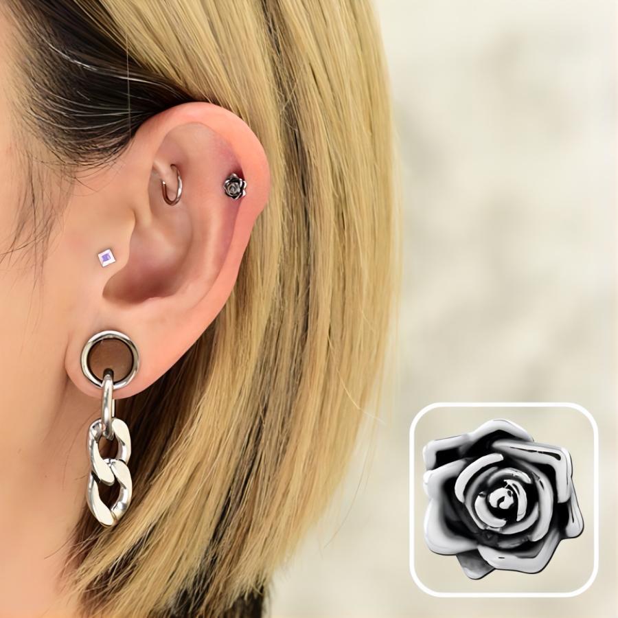 プッシュピアス 20G 18G 16G 14G 薔薇ピアス ゴシック ローズ 金属