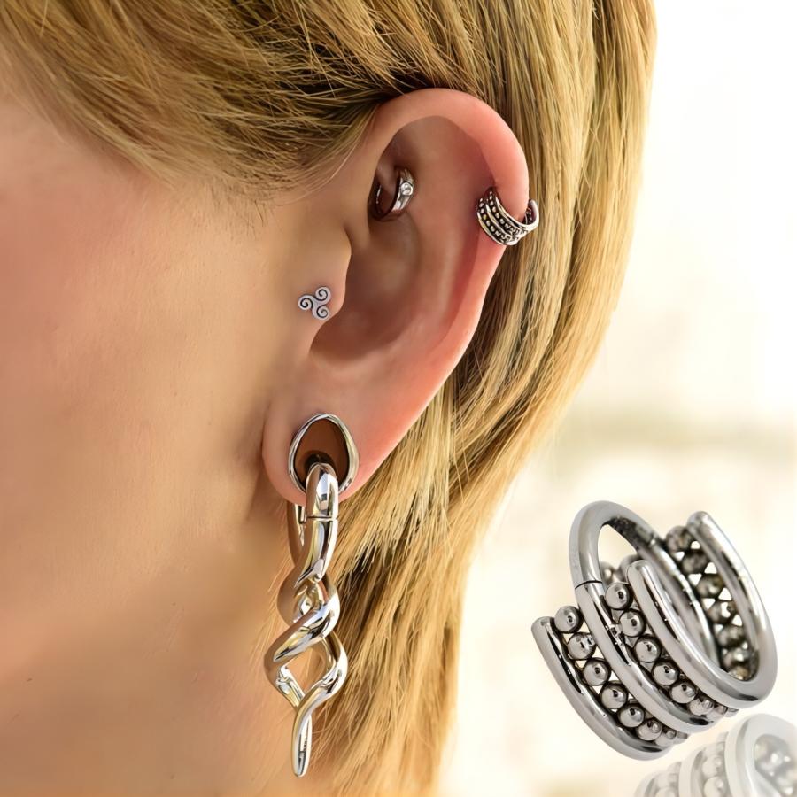 ワンタッチピアス 16G エスニック リングピアス クリッカー 金属