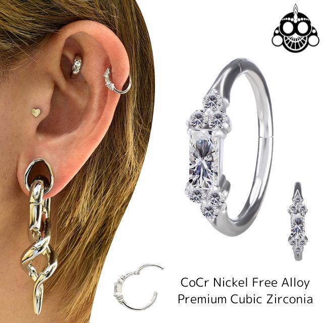 ワンタッチピアス 輝く 16G rectangle トリニティ ジルコニアピアス