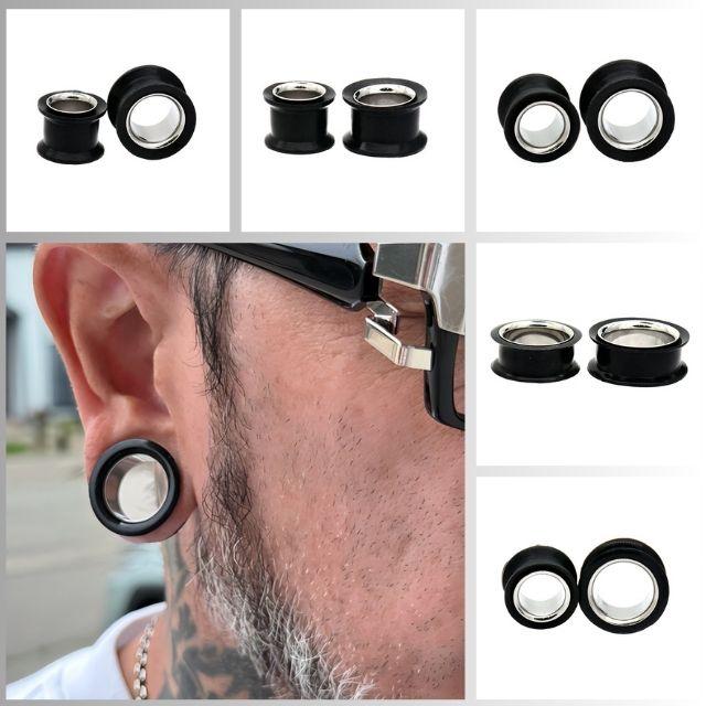 ピアス メンズ 17mm 20mm 2WAY ブラックシリコン ステンレススリーブ