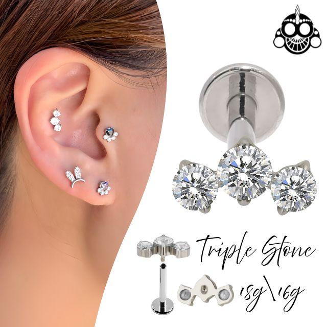 軟骨ピアス 18G 16G クリスタル スリーポイント インターナル