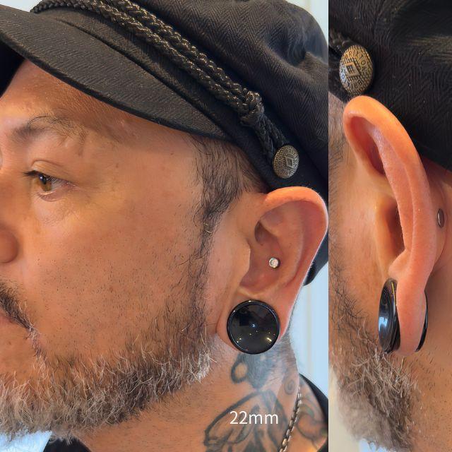 天然石 ブラックアゲート 14mm 16mm コンケーブプラグ ロブ 軟骨ピアス