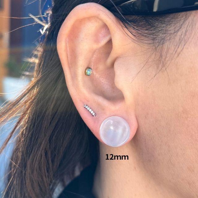ボディピアス 16mm 19mm ホワイト キャッツアイ ダブルフレア 拡張