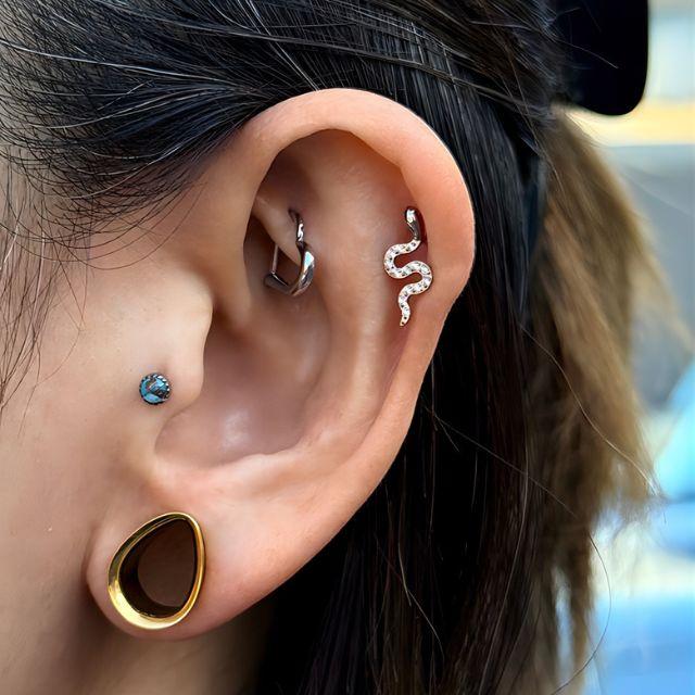 427体温計ピアス ボディピアス 18G 16G ぷくっり ゴールド スネイク 蛇ピアス 金属