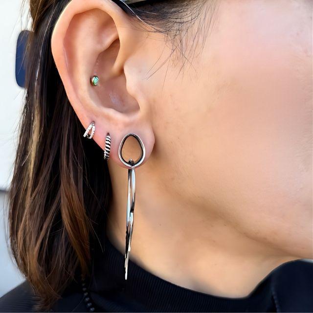 ボディピアス 16G ワンタッチで装着 2連ストーン ステンレス