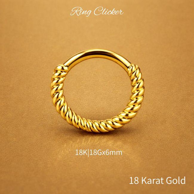 K18 18g 18金ゴールド 内径6mm ツイスト ワンタッチピアス 18K セグメントリングピアス クリッカー リングピアス ロブ 軟骨ピアス トラガス ロックの画像