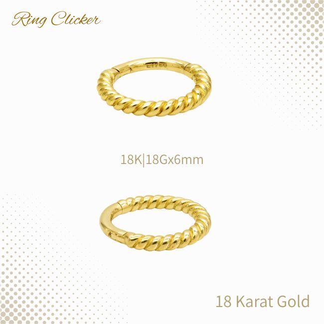 K18 18g 18金ゴールド 内径6mm ツイスト ワンタッチピアス 18K セグメントリングピアス クリッカー リングピアス ロブ 軟骨ピアス トラガス ロックの画像