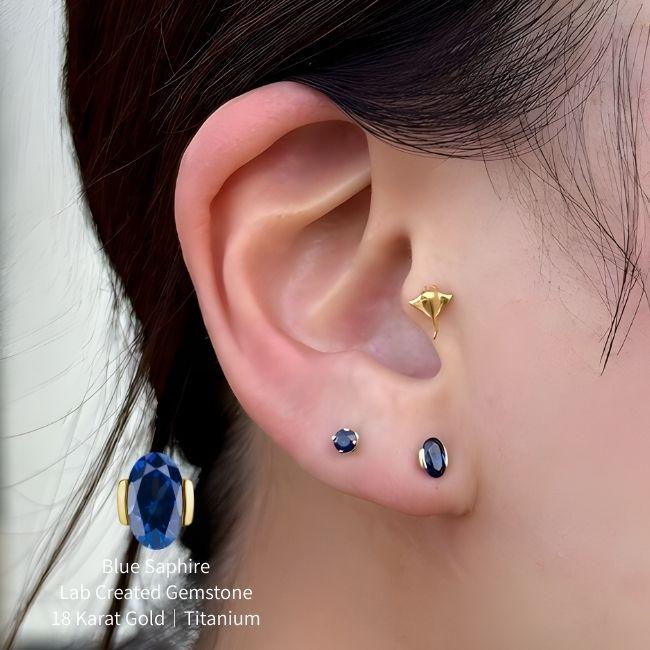 18K 18金ゴールド プッシュピアス 20G 18G 16G 14G ブルーサファイア