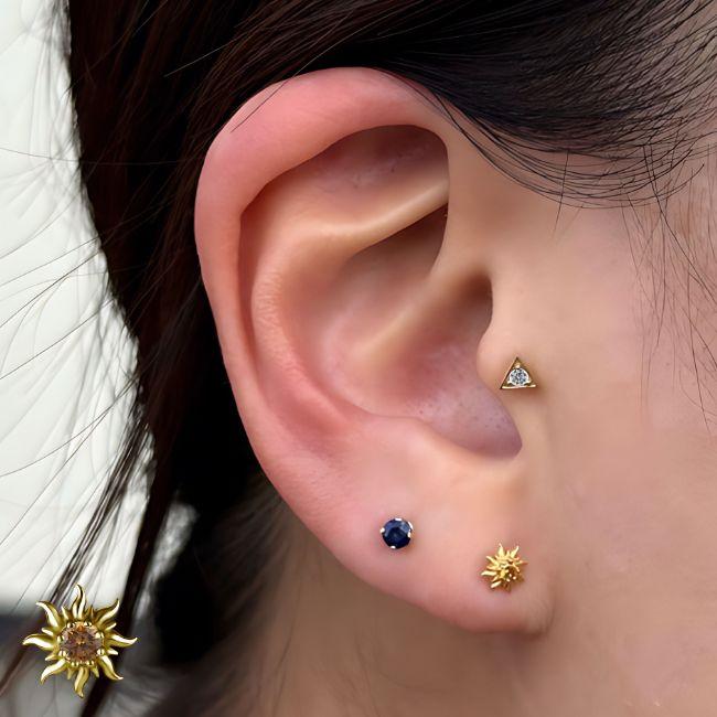 ボディピアス プッシュピアス 20G 18G 16G 14G 24Kゴールド 太陽 SUN