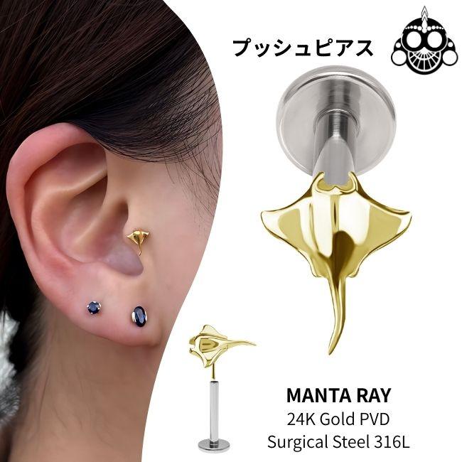ボディピアス プッシュピアス 20G 18G 16G 14G 24Kゴールド マンタ