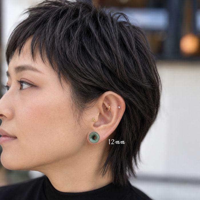 ボディピアス 12mm 14mm グリーンアベンチュリン 天然石 ダブルフレア