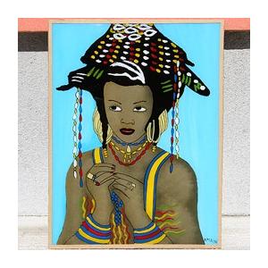 西アフリカ　セネガル　ガラス絵　No.20 アフリカンアート　絵画　壁飾り