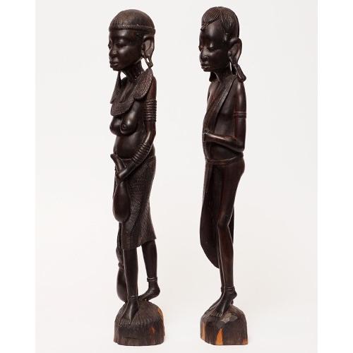 アフリカ タンザニア マコンデ彫刻 男女像 （DX） 木彫り 立像 黒檀